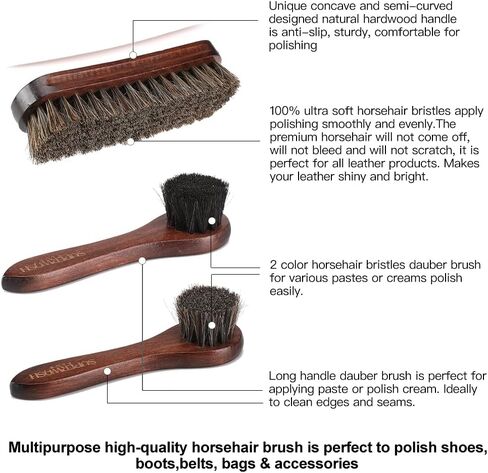 Horsehair Shoes Shine Brush, Soft Horse Hair Bristles Leather Clean & Care Brushes with Comfortable Grip for Shoes, Boots, Coats and Bags - 2 Pack in Saudi Arabia