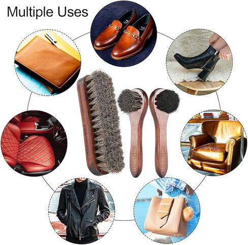 Horsehair Shoes Shine Brush, Soft Horse Hair Bristles Leather Clean & Care Brushes with Comfortable Grip for Shoes, Boots, Coats and Bags - 2 Pack in Saudi Arabia