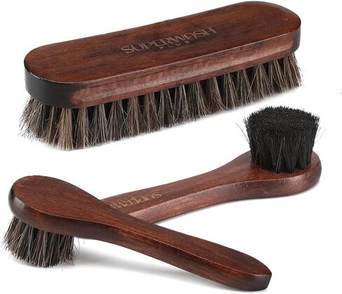 Horsehair Shoes Shine Brush, Soft Horse Hair Bristles Leather Clean & Care Brushes with Comfortable Grip for Shoes, Boots, Coats and Bags - 2 Pack in Saudi Arabia