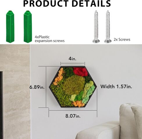 FOSSION Hexagon Moss Wall Panel 8"x7" - Stunning Preserved Moss Frame - Unique Wall Art for Indoor Spaces - Home Decor - No Watering or Sunlight Needed in Saudi Arabia