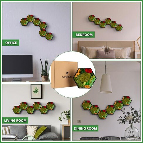 FOSSION Hexagon Moss Wall Panel 8"x7" - Stunning Preserved Moss Frame - Unique Wall Art for Indoor Spaces - Home Decor - No Watering or Sunlight Needed in Saudi Arabia