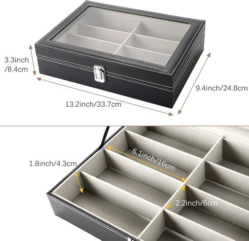 FLKQC 8 Slot Eyeglass Sunglass Storage Box | PU Leather Glasses Case for Women Men | 8 Piece Eyeglasses Storage and Sunglass Glasses Display Drawer Lockable Case Organizer,Black in Kuwait