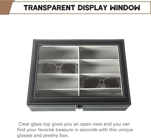 FLKQC 8 Slot Eyeglass Sunglass Storage Box | PU Leather Glasses Case for Women Men | 8 Piece Eyeglasses Storage and Sunglass Glasses Display Drawer Lockable Case Organizer,Black in Kuwait