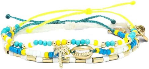 Pura Vida Glowing Palms Style Bracelet Pack - Stackable Bracelets for Women & Teen Girls - Handmade Accessories, Adjustable Bands - Multicolor, Set of 3 in Saudi Arabia