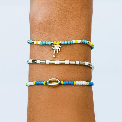 Pura Vida Glowing Palms Style Bracelet Pack - Stackable Bracelets for Women & Teen Girls - Handmade Accessories, Adjustable Bands - Multicolor, Set of 3 in Saudi Arabia