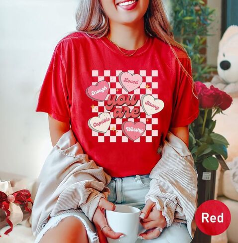 قمصان عيد الحب النسائية ريترو كاندي القلب المعلم عيد الحب أنت يكفي تي شيرت عادية عاشق هدية بلوزة بلايز in Kuwait