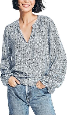 Nautica Women's Sustainably Crafted Printed Split-Neck Top in Saudi Arabia