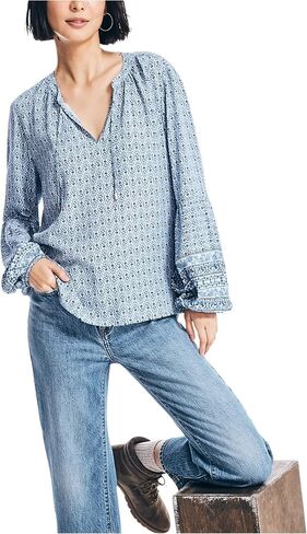 Nautica Women's Sustainably Crafted Printed Split-Neck Top in Saudi Arabia