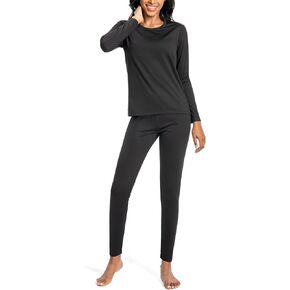 Nutria Womens Thermal Underwear Set Winter Fleece Lined Base Layer for Women Long Johns Top&Bottom Skiing Lightweight D03