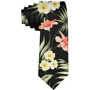 ربطة عنق للرجال من هاواي بتصميم زهور استوائية ونخيل الغابة من البوليستر والحرير الناعم للأعمال in Kuwait