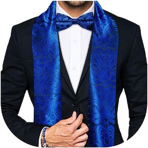 YOHOWA 2PCS Scarf Pre-Tied Bow Tie Set Men/Women Fashion Silk Lightweight Feeling Print Soft Scarves Neckerchief Wraps Gift