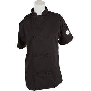 Mercer Culinary M60024BKM Millennia Women's Short Sleeve Cook Jacket with Cloth Knot Buttons, Medium, Black