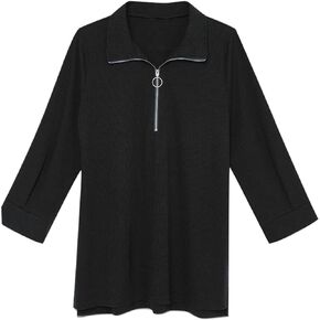 Womens Tops Dressy Casual 3/4 Length Sleeve V Neck Blouses Half Zip up Collar Women Polo Shirts in Kuwait