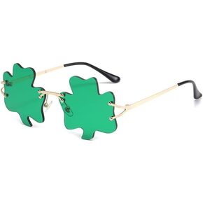 انجيني نظارات عيد القديس باتريك، نظارات خضراء بتصميم اوراق نبات النفل الايرلندي، اطار معدني، نظارات شمسية لعيد القديس باتريك، اكسسوارات تنكرية لهدايا الحفلات in Kuwait
