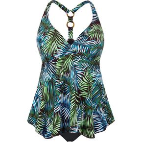 Septangle Tankini المايوه للنساء قطعتين التحكم في البطن لباس سباحة T-الظهر السباحة تانك الأعلى مع بيكيني القاع ملابس السباحة