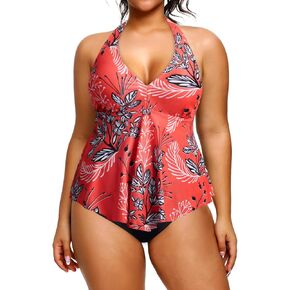 Holipick Plus Size Two Piece Swimsuits High Waisted Bathing Suits for Women Tummy Control Halter Tankini Top with Bottoms