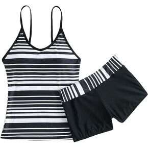 Floerns Women's 2 Piece Floral Print Cross Back Tankini Boy Shorts Swimsuit