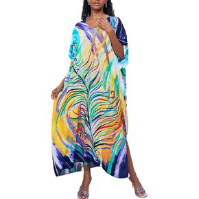 Eddoyee Kaftan Dresses for Women Print Caftans Swimsuit Cover Up Casual Long Beach Loungewear Dress