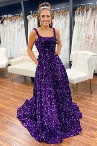 Sparkly Sequins A Line Prom Dresses Long Spaghetti Straps Party Dresses Backless Wide Hem Ball Gowns for Women in Saudi Arabia