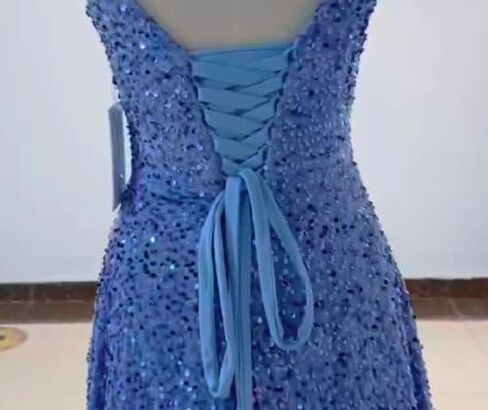 Sparkly Sequins A Line Prom Dresses Long Spaghetti Straps Party Dresses Backless Wide Hem Ball Gowns for Women in Saudi Arabia