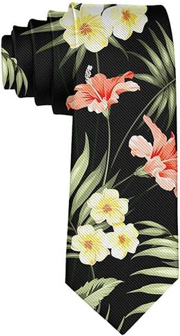 ربطة عنق للرجال من هاواي بتصميم زهور استوائية ونخيل الغابة من البوليستر والحرير الناعم للأعمال in Kuwait