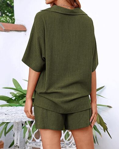 Amkoyam Women's Summer 2 Piece Outfits Casual V Neck Short Sleeve Tops High Waisted Shorts Tracksuit Lounge Sets 2024 in Kuwait