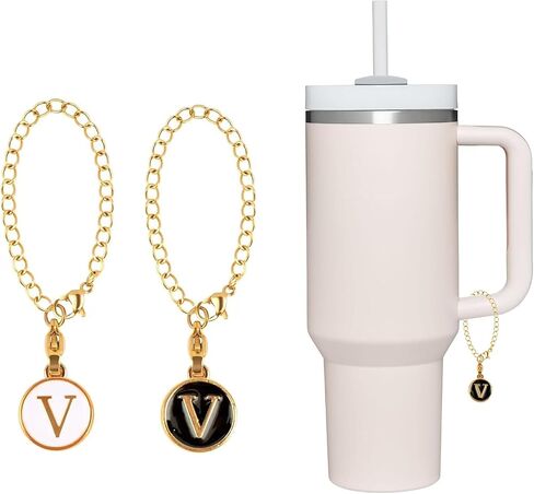2Pcs Personalized Letter Charm for Stanley Simple Modern Tumbler 40oz with Handle ID Plate Initial Letter Chain Gift for Women Jewelry in Saudi Arabia
