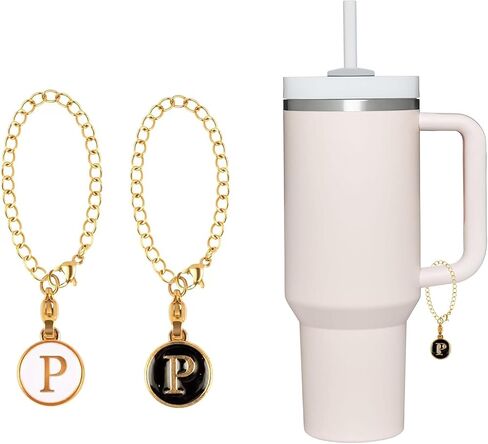 2Pcs Personalized Letter Charm for Stanley Simple Modern Tumbler 40oz with Handle ID Plate Initial Letter Chain Gift for Women Jewelry in Saudi Arabia