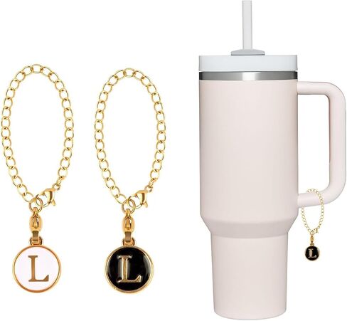2Pcs Personalized Letter Charm for Stanley Simple Modern Tumbler 40oz with Handle ID Plate Initial Letter Chain Gift for Women Jewelry in Saudi Arabia