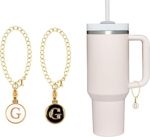 2Pcs Personalized Letter Charm for Stanley Simple Modern Tumbler 40oz with Handle ID Plate Initial Letter Chain Gift for Women Jewelry in Saudi Arabia