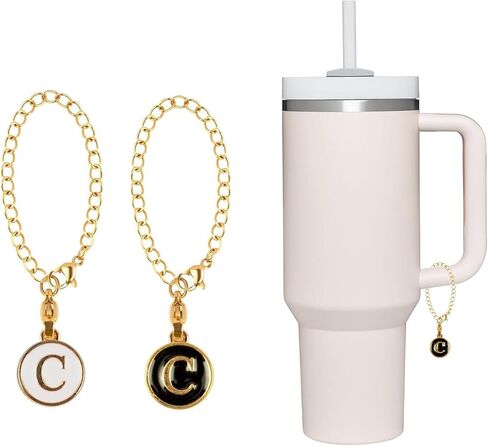 2Pcs Personalized Letter Charm for Stanley Simple Modern Tumbler 40oz with Handle ID Plate Initial Letter Chain Gift for Women Jewelry in Saudi Arabia