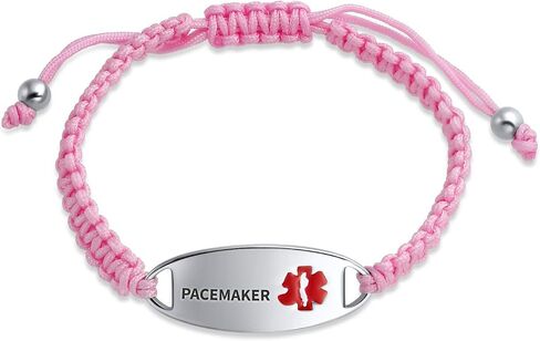 Bling Jewelry Customizable Engravable Identification Medical ID Pink Braided Cord Bracelet For Women Stainless Steel Adjustable in Saudi Arabia