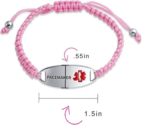 Bling Jewelry Customizable Engravable Identification Medical ID Pink Braided Cord Bracelet For Women Stainless Steel Adjustable in Saudi Arabia