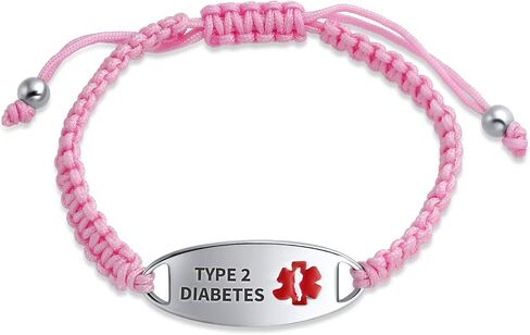 Bling Jewelry Customizable Engravable Identification Medical ID Pink Braided Cord Bracelet For Women Stainless Steel Adjustable in Saudi Arabia