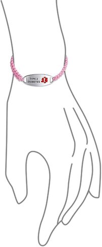 Bling Jewelry Customizable Engravable Identification Medical ID Pink Braided Cord Bracelet For Women Stainless Steel Adjustable in Saudi Arabia