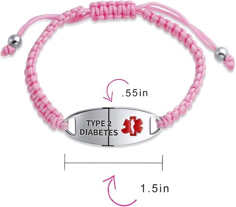 Bling Jewelry Customizable Engravable Identification Medical ID Pink Braided Cord Bracelet For Women Stainless Steel Adjustable in Saudi Arabia