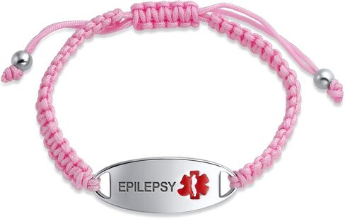 Bling Jewelry Customizable Engravable Identification Medical ID Pink Braided Cord Bracelet For Women Stainless Steel Adjustable in Saudi Arabia