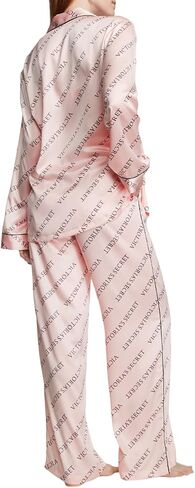 Victoria's Secret Satin Long Pajama Set, Silk Pajamas, PJ Set for Women, 2 Piece Lounge Set Silk PJs, Women's Sleepwear, Pink (L) in Saudi Arabia