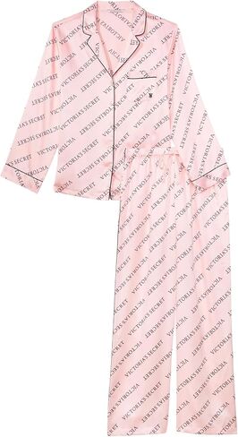 Victoria's Secret Satin Long Pajama Set, Silk Pajamas, PJ Set for Women, 2 Piece Lounge Set Silk PJs, Women's Sleepwear, Pink (L) in Saudi Arabia