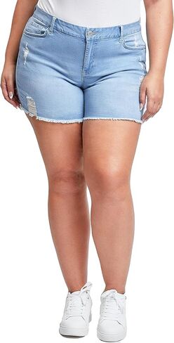 YMI Women's Plus Size Curvy Fit High Rise Jeans Shorts with Fray Hem in Saudi Arabia