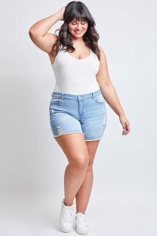 YMI Women's Plus Size Curvy Fit High Rise Jeans Shorts with Fray Hem in Saudi Arabia