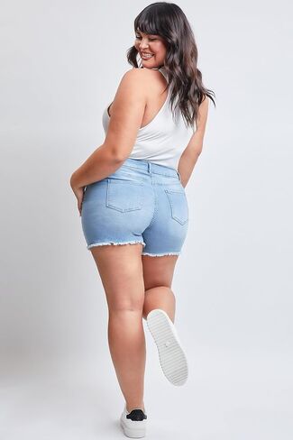 YMI Women's Plus Size Curvy Fit High Rise Jeans Shorts with Fray Hem in Saudi Arabia
