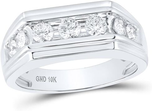 Jewels By Lux Solid 10k White Gold Mens Round Diamond Flat Top Wedding Band Ring 1 Cttw in Saudi Arabia