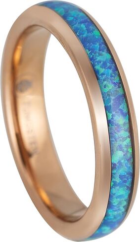 Tungsten Carbide Blue Opal Inlay Comfort Fit Ring Promise Wedding Engagement for Men, 8mm 6mm 4mm, Black Rose Gold Silver, Band Dome Style High Polished Finish, Gift Box Included in Saudi Arabia