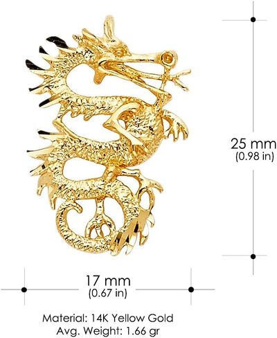 Ioka - 14K Yellow Gold Dragon Charm Small Pendant For Necklace or Chain in Saudi Arabia