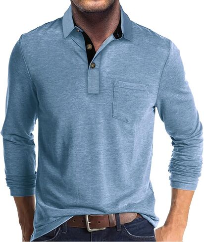 PICKLION Mens Long Sleeve Polo Shirts Casual Moisture Wicking Golf Polo Shirts with Pocket in Saudi Arabia