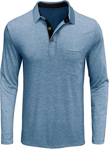 PICKLION Mens Long Sleeve Polo Shirts Casual Moisture Wicking Golf Polo Shirts with Pocket in Saudi Arabia