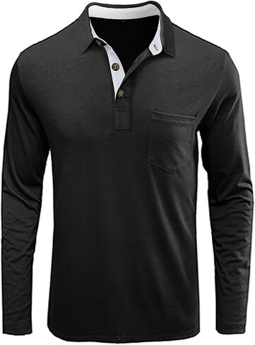 PICKLION Mens Long Sleeve Polo Shirts Casual Moisture Wicking Golf Polo Shirts with Pocket in Saudi Arabia
