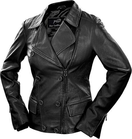 Women's Blazer Coat Style Zipper Real Leather Motorcycle Jacket - Casual Fashion Moto Biker Lambskin Leather Jacket Women in Kuwait