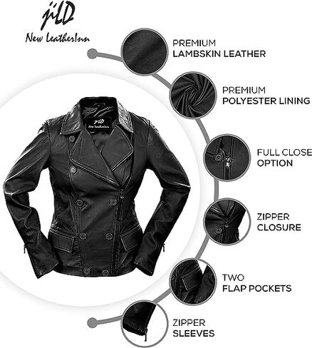 Women's Blazer Coat Style Zipper Real Leather Motorcycle Jacket - Casual Fashion Moto Biker Lambskin Leather Jacket Women in Kuwait